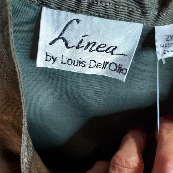 Linea By Louis Dell'olio 2X NWOT Jacket top with belt,pockets olive linen look - Picture 10 of 13